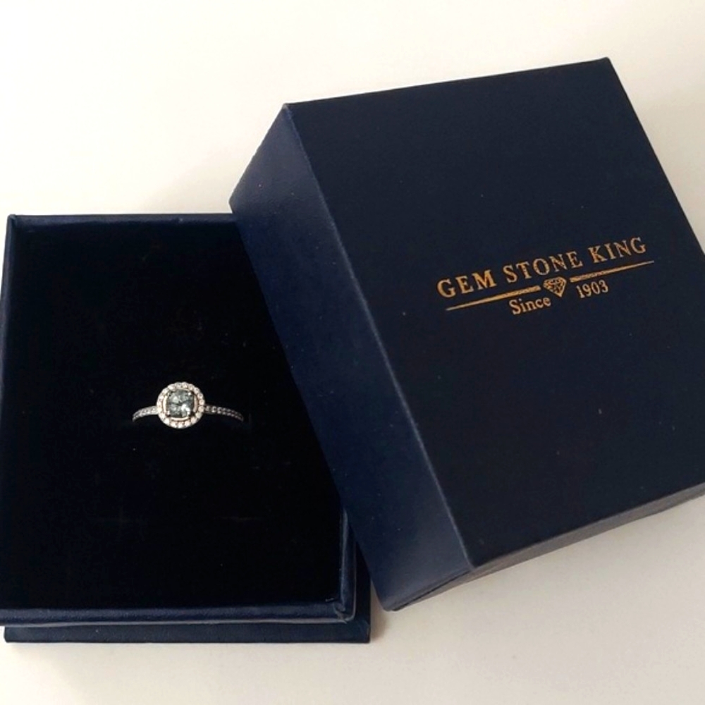 Aquamarine & Cubic zirconia round cut halo ring